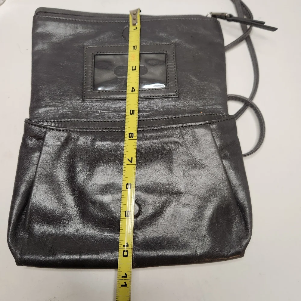 hobo grey leather distressed crossbody purse bag small compact minimalist - Picture 7 of 13